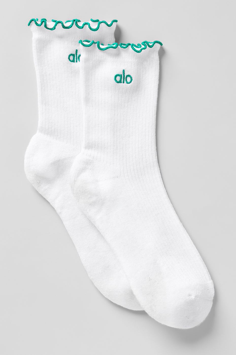 Womens Lettuce Edge Sock - White/Spruce Green