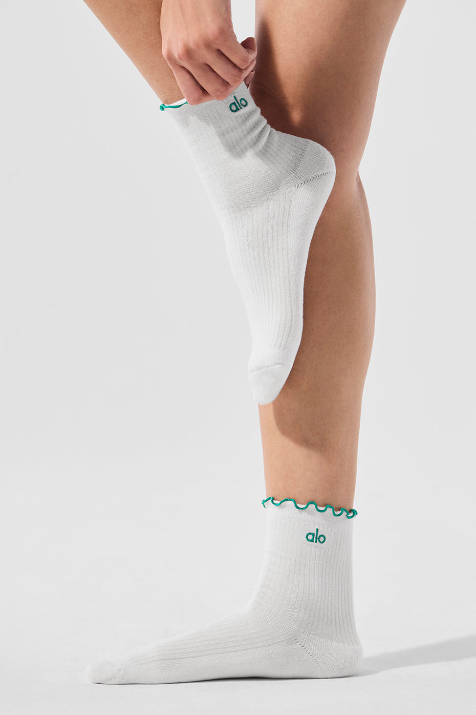 Womens Lettuce Edge Sock - White/Spruce Green