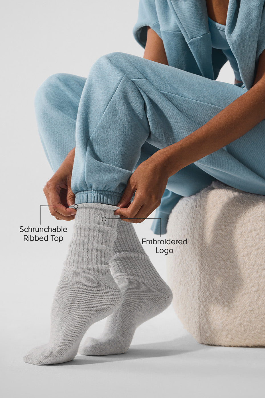 Unisex Wool Cashmere Light Frosted Sock - Light Heather Grey/Ivory