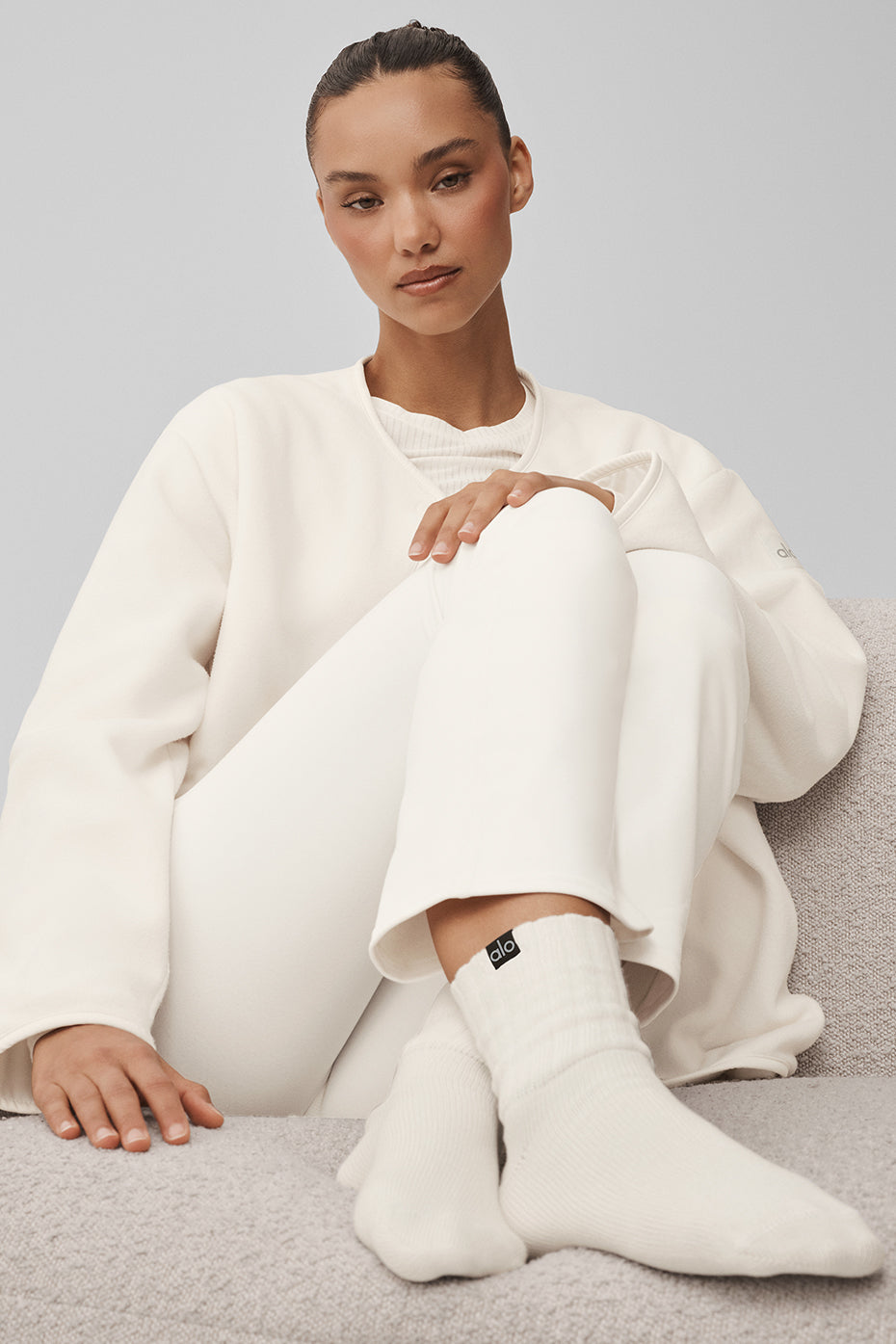 Unisex Half-Crew Scrunch Sock - Ivory