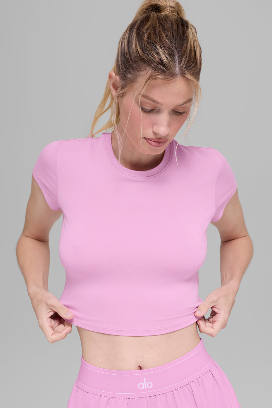 Alosoft Crop Finesse Short Sleeve - Candy Heart Pink
