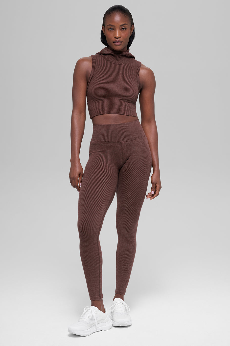 Seamless Two Tone Rib Hooded Vest - Brownstone Heather