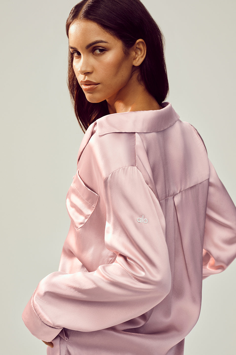 Silk Luminous Button Up - Pink Champagne