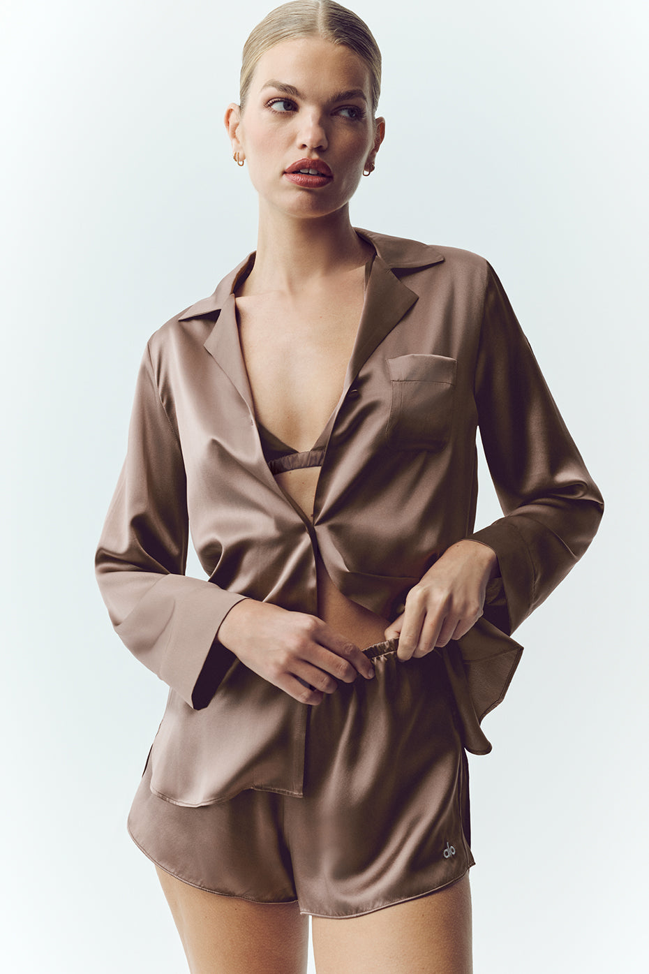 Silk Luminous Button Up - Alpine Cocoa