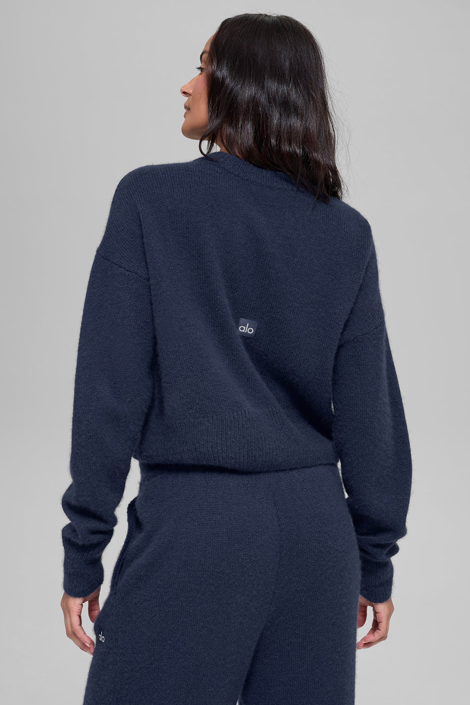 Wool Cashmere Cropped New Class Crewneck Sweater - Navy