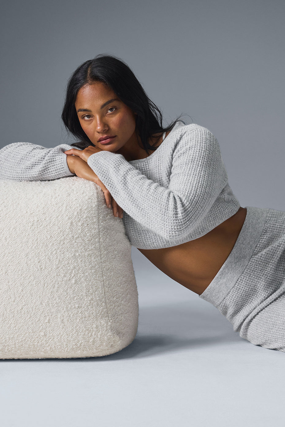 Cashmere Plush Waffle Cropped Long Sleeve - Athletic Heather Grey