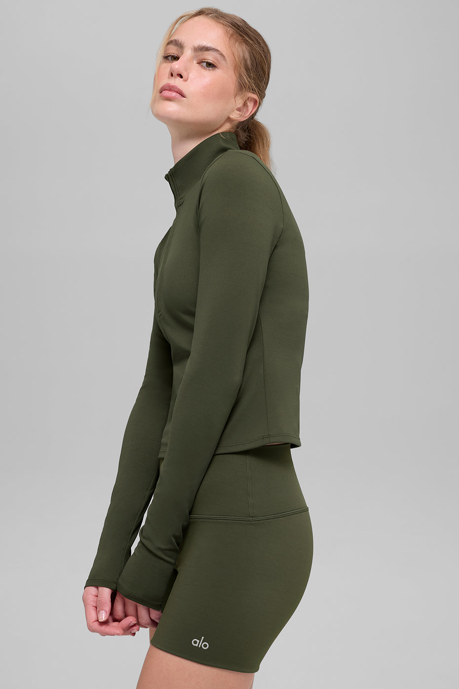 ALO Softsculpt Precision 1/4 Zip Long Sleeve - Green Olive