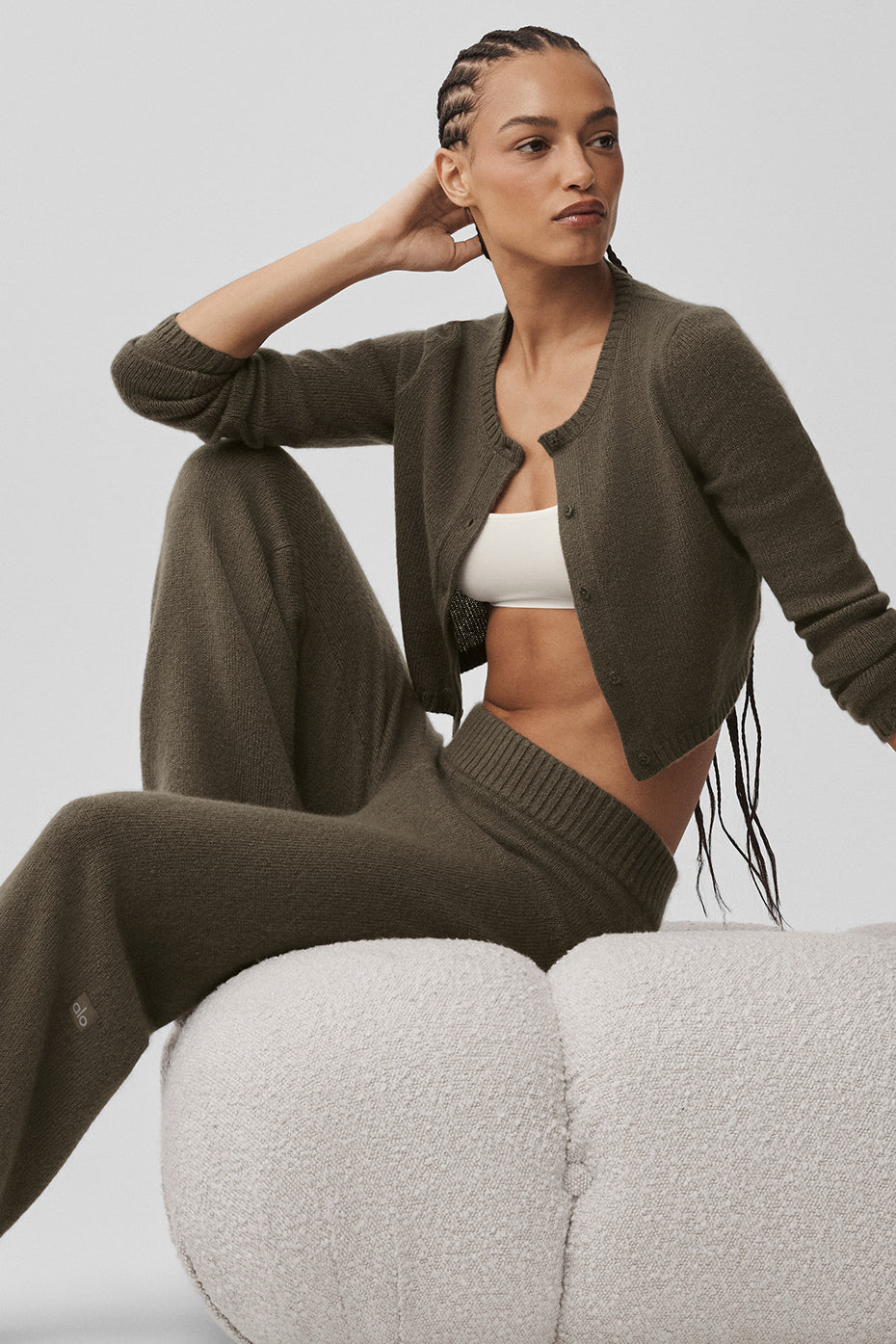 Wool Cashmere New Class Cropped Cardigan - Olive Tree