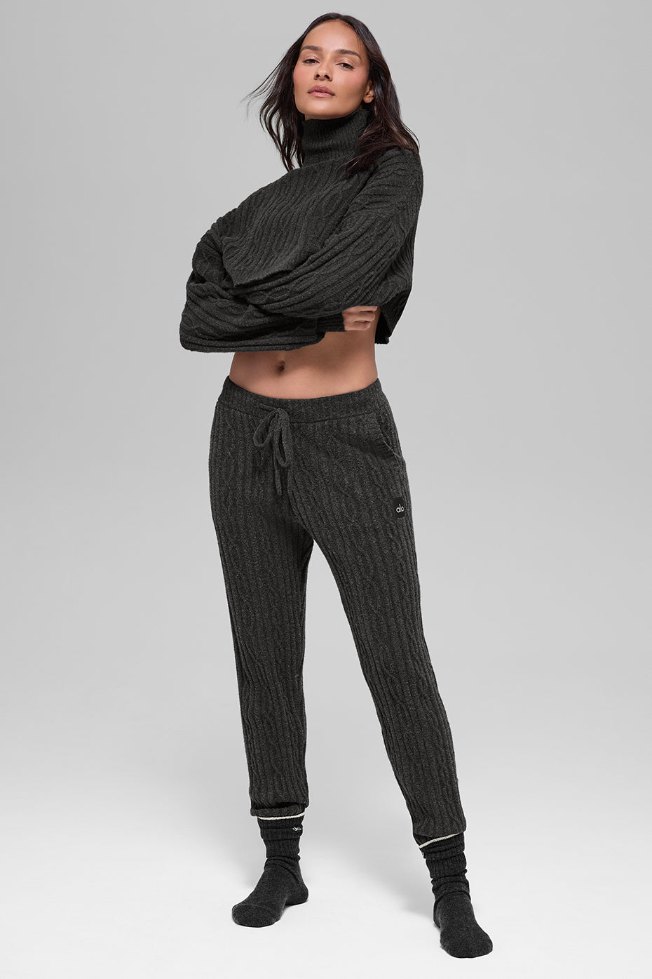 Cable Knit Winter Bliss Pant - Dark Heather Grey