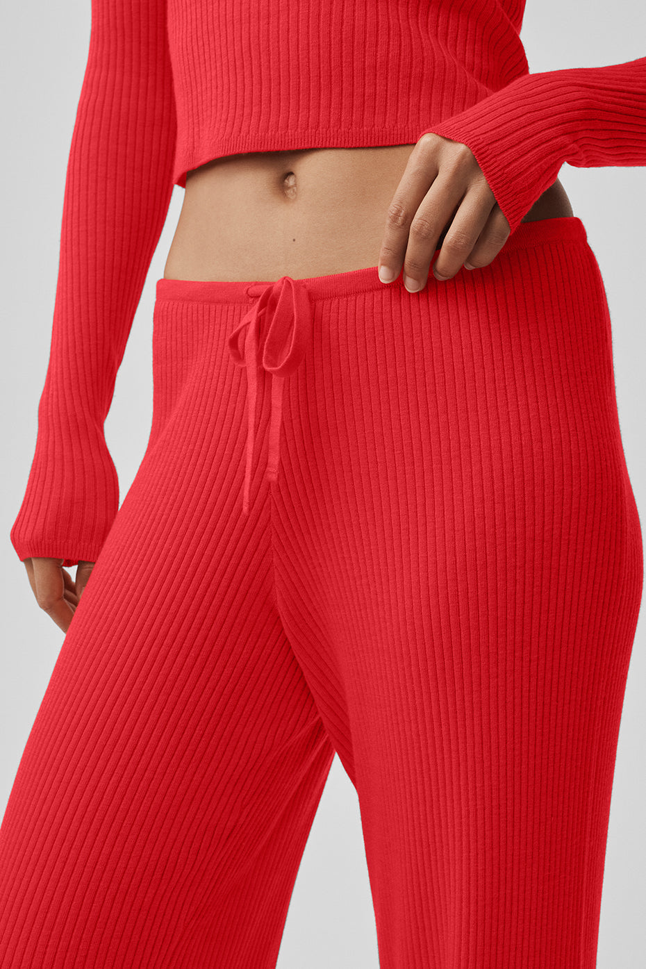 Sweater Knit Mid-Rise Unwind Wide Leg Pant - Bright Red