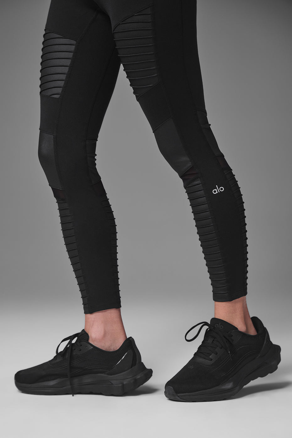High-Waist Moto Legging - Black/Black Glossy