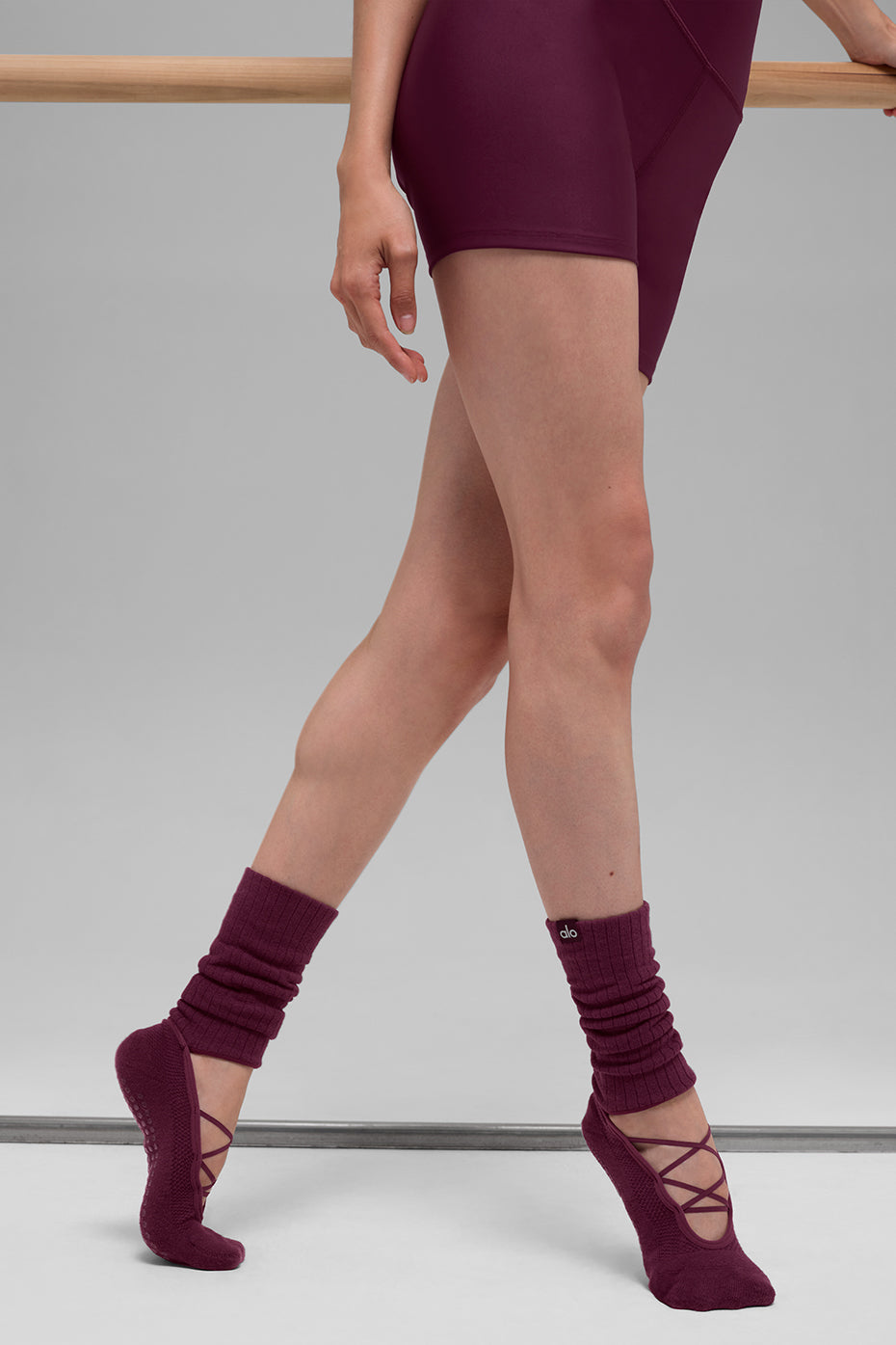 Womens Strappy Siren Grip Sock - Burgundy