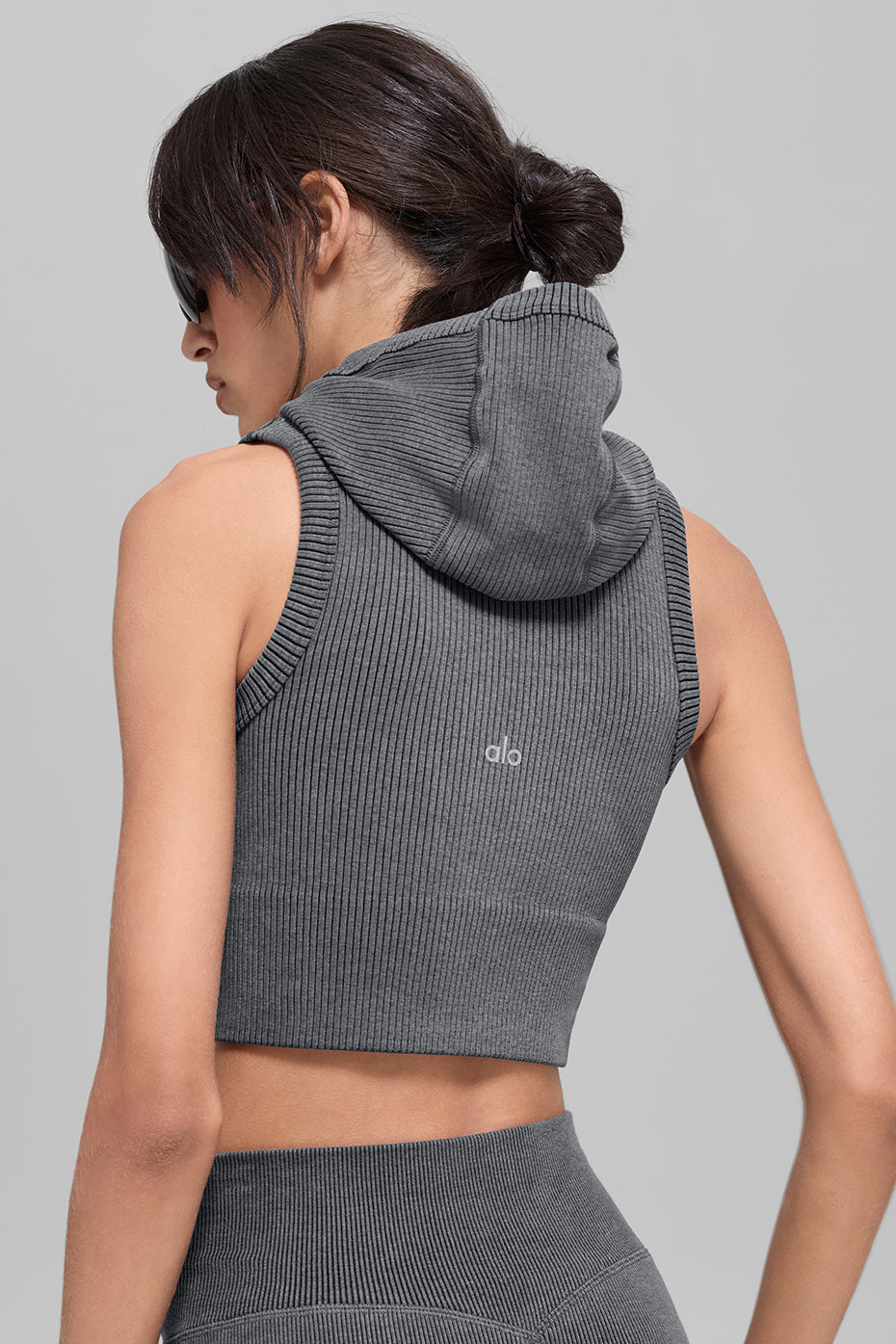 Seamless Two Tone Rib Hooded Vest - Dark Misty Grey Heather