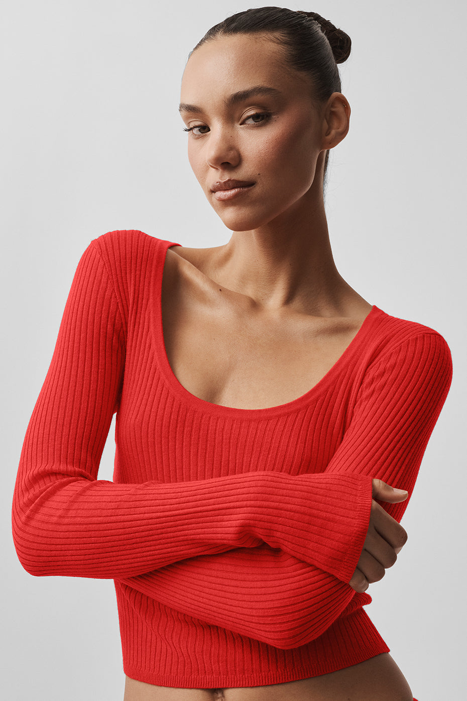 Sweater Knit Unwind Long Sleeve - Bright Red