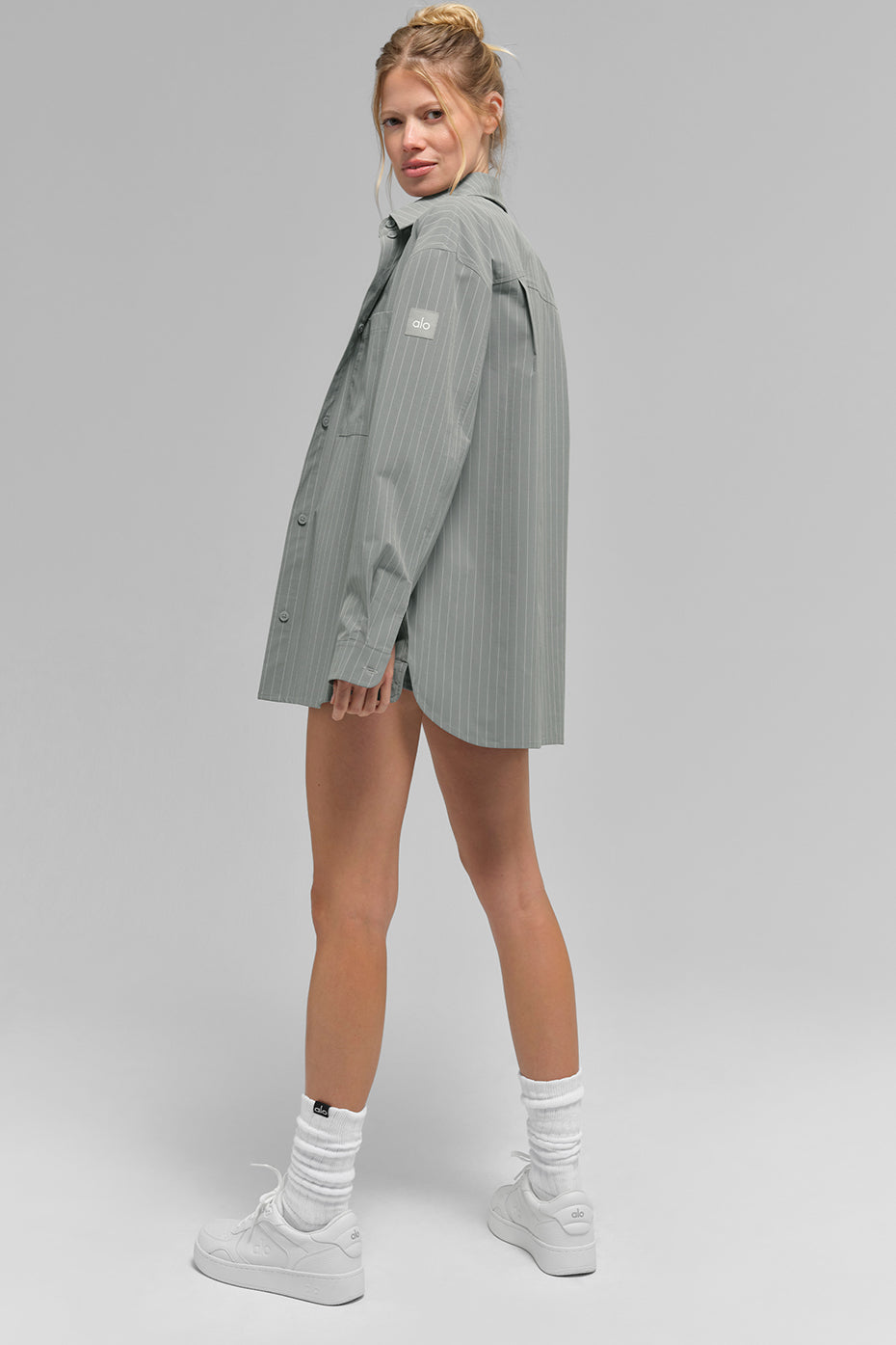 Pinstripe Daylight Button Down Long Sleeve - Lunar Grey/White