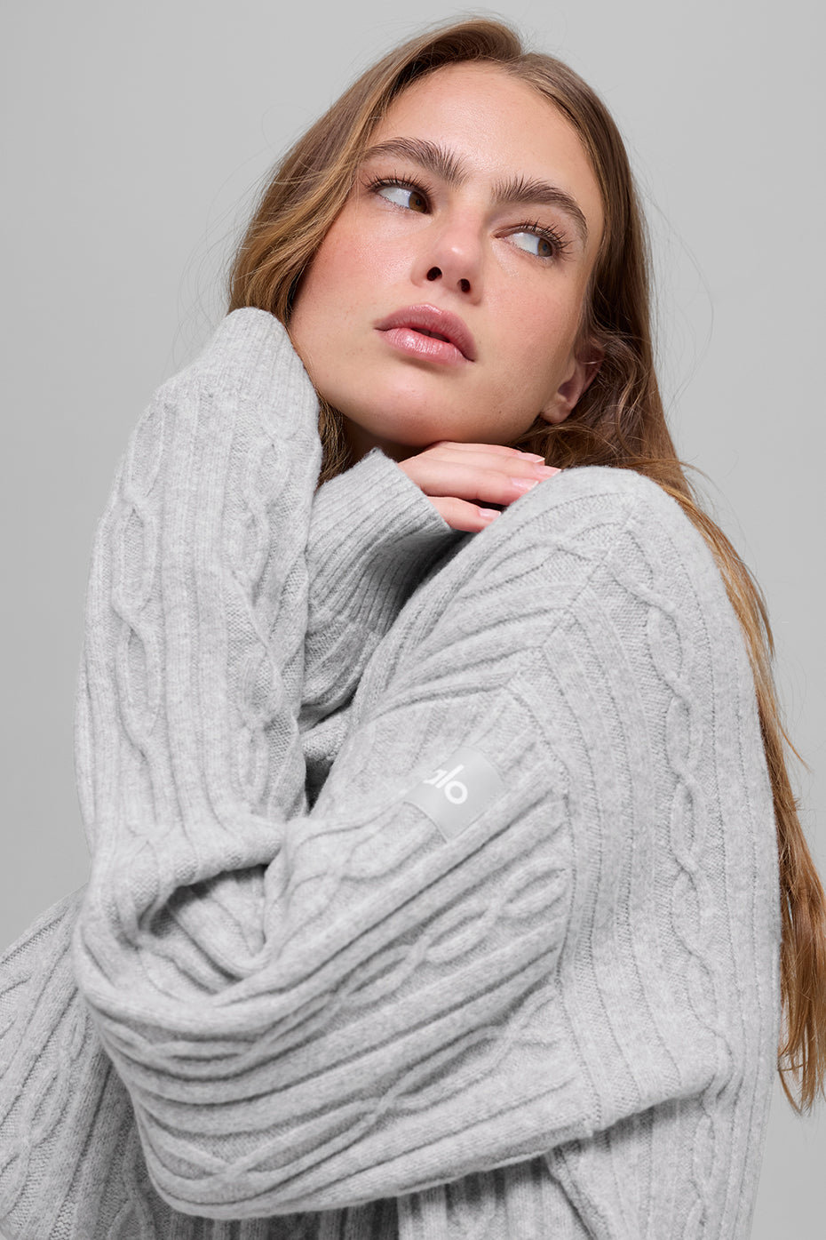 Cable Knit Winter Bliss Cardigan - Athletic Heather Grey