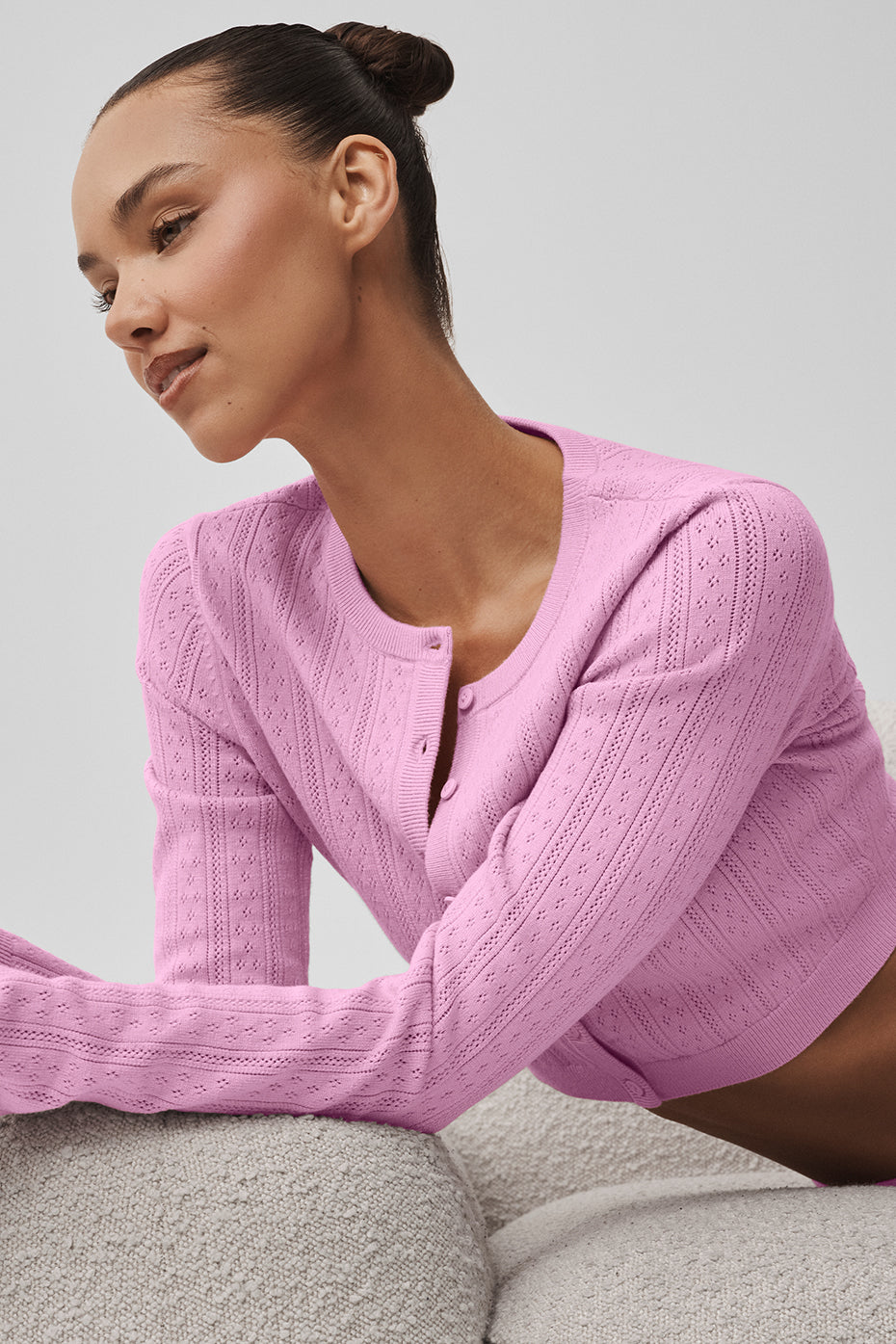 Pointelle Sweater Be Mine Cardigan - Candy Heart Pink