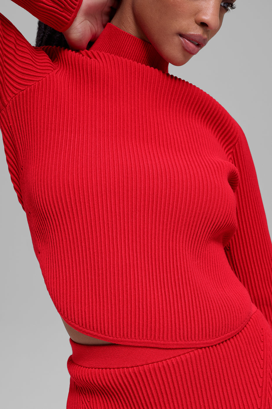 Denim Knit Backless Long Sleeve - Bright Red