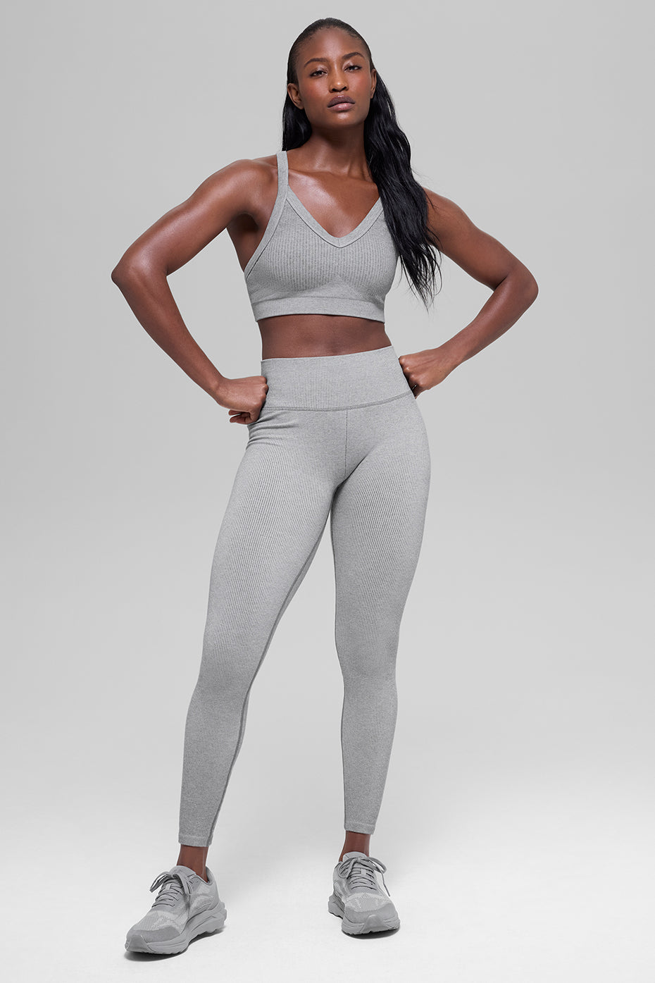 Seamless High-Waist Two Tone Rib Legging - Light Misty Grey Heather